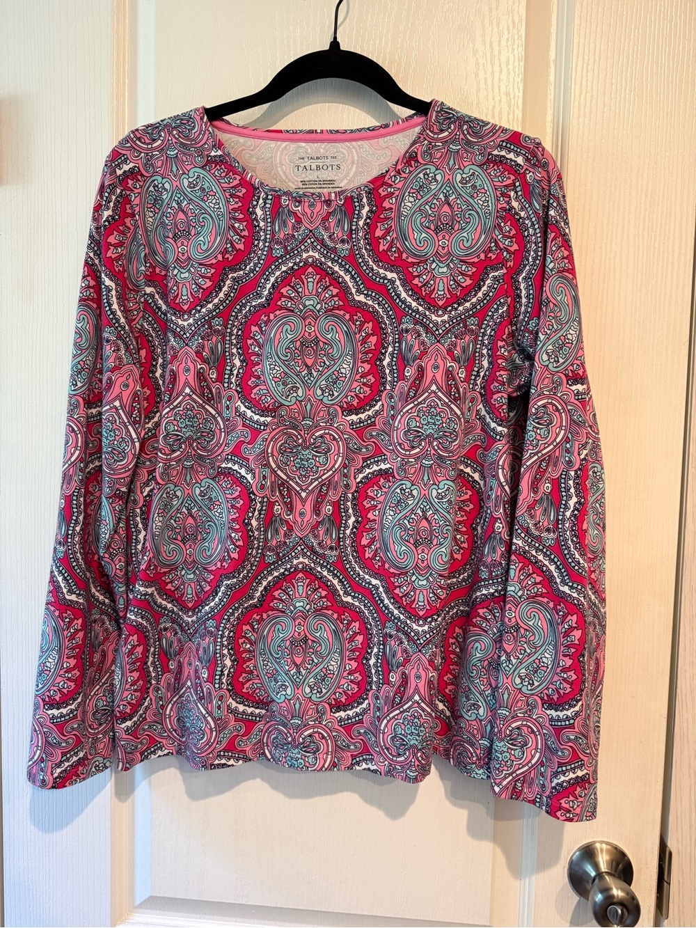 Talbots Pink and Teal Paisley Long-Sleeve Top